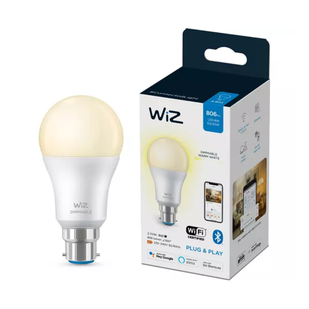 WIZ A60 Dimmable White Smart Light Bulb – B22